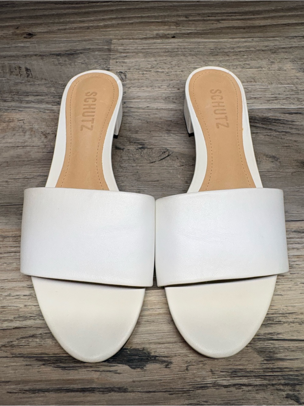 SCHUTZ Elke White Wide-Band Slide Sandals